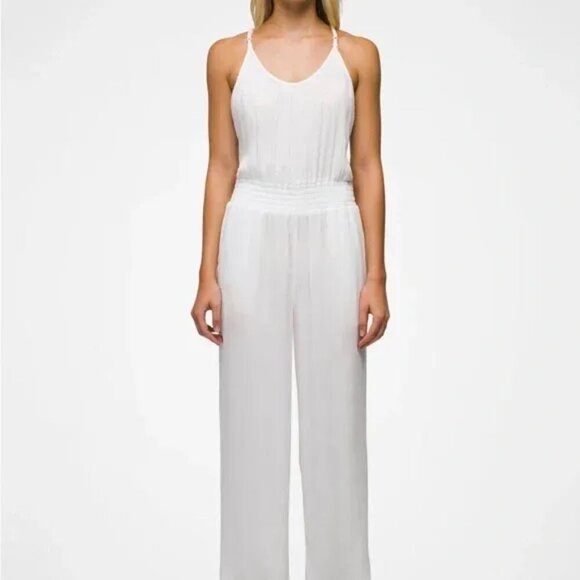 prAna Womens Fernie Wide Leg Coverup Jumpsuit Semi Sheer in White - Picture 2 of 8
